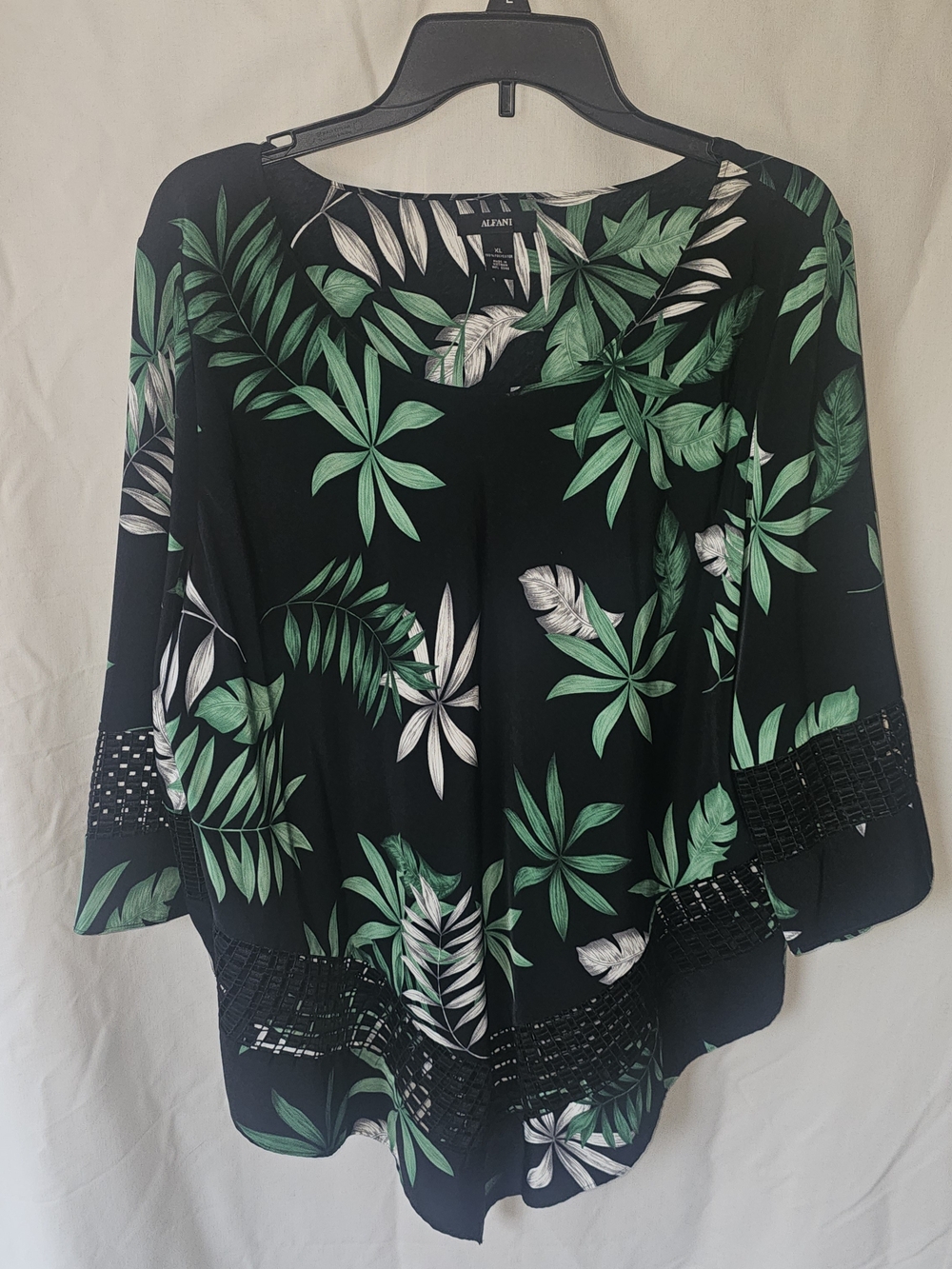 Alfani Black Tropical Leaf Blouse - Green